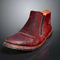 Red Leather Ankle Boots With Distressed Finish And Side Zipper Detail