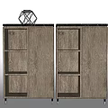 Two Modern Wooden Entryway Side Cabinets With Black Countertop Door And Open Shelves