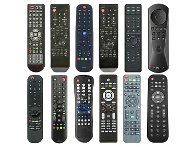 Different Types Of TV Remote Controls With Various Button Layouts And Designs 3d model