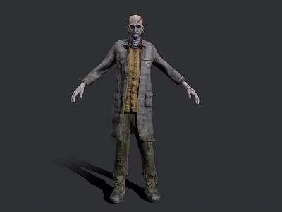 Zombie Game Movie Character With Tattered Skin Long Coat And Yellow Shirt 3d model