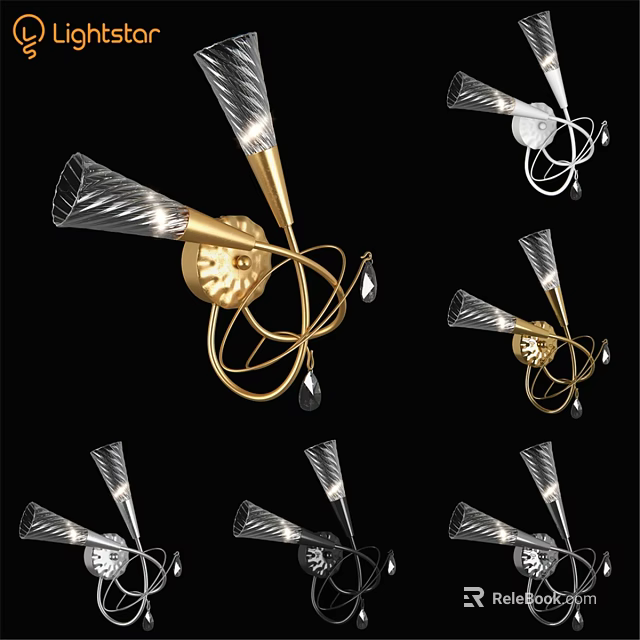 Modern Wall Lamps With Golden Metal Frames Transparent Shades And Decorative Crystals 3d model 