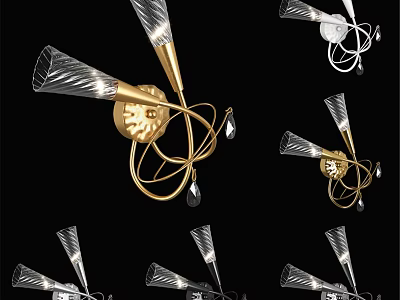 Modern Wall Lamps With Golden Metal Frames Transparent Shades And Decorative Crystals 3d model