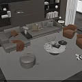 Modern Living Room Sofa And Coffee Table Combination With Armchairs Pillows And Decorative Rug