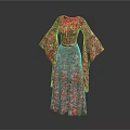Stylish Floral Print Dress With Bell Sleeves Red And Pink Patterns Long Length