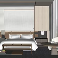 Modern Hotel Room Interior With Large Bed Wooden Elements And Floor To Ceiling Windows