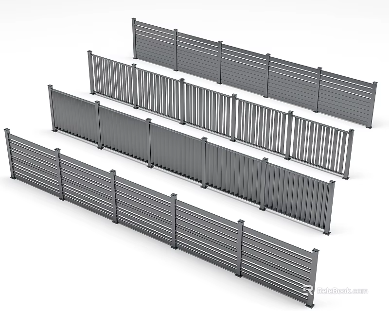 Modern Fence Designs With Slatted Panels And Various Styles For Outdoor Use 3d model 