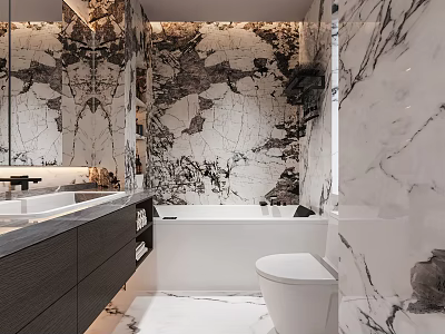 Luxurious Modern Bathroom With Marble Walls Freestanding Bathtub And Vanity 3d model