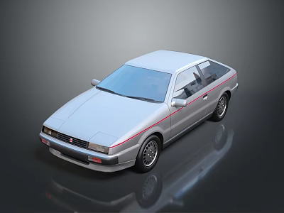Silver Two Door Coupe Car With Red Stripe Classic Design Details 3d model