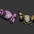 Two Female Characters in Sleek Pink Black and Yellow White Futuristic Costumes Back View