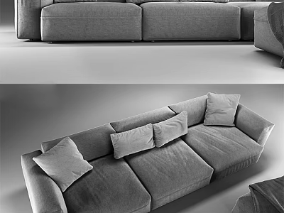 Modern Grey Three Seater Sofa With Plush Cushions For Living Room Design 3d model