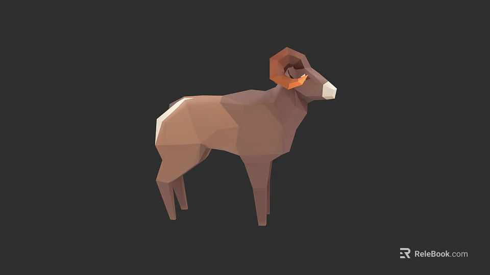 Low Poly Ram 3D Model Design With Brown Color And Curved Horns 3d model 