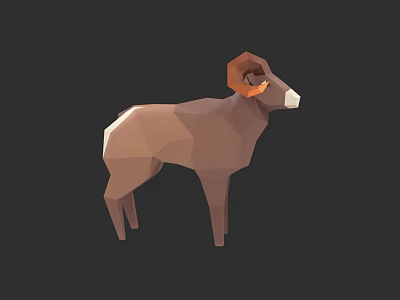 Low Poly Ram 3D Model Design With Brown Color And Curved Horns 3d model