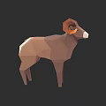 Low Poly Ram 3D Model Design With Brown Color And Curved Horns
