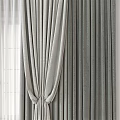 Elegant Gray Flowing Curtains With Sheer Layers And Decorative Tiebacks 3d model