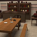Traditional Chinese Restaurant Interior With Wooden Tables Chairs Stairs And Decor