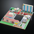 Cartoon Scene With Colorful Building Models High Rise Low Rise Structures Green Spaces And Plaza