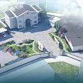 Detailed Aerial Planning of Institutional Complex with Main Building Courtyard Greenery and Parking Areas