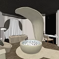 Luxury Club Interior With Bathtub Petals Sofa Table Chair And Curtains