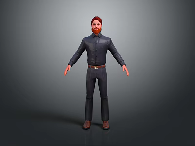 Man With Red Hair Beard In Dark Shirt Pants Arms Outstretched Against Gray Background 3d model