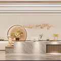 Elegant Hotel Lobby Interior Design With Marble Reception Desk Hanging Lights And Potted Plants