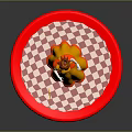 Elegant Game Movie Character In Yellow Dress With Crown Holding Torch On Red Checkerboard Platform