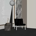 Modern Interior Scene With Black Leather Chair Side Table And Window Blinds