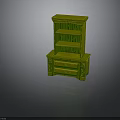 Elegant Green Wooden Cabinet with Drawers and Open Shelves Decorative Details