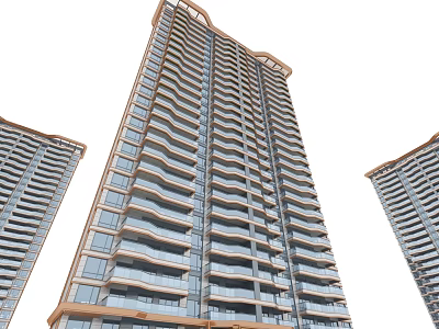 Modern High Rise Residential Building With Three Tall Towers Glass Exterior And Balconies 3d model