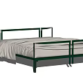 Modern Green Metal Frame Double Bed With White Sheets And Blanket