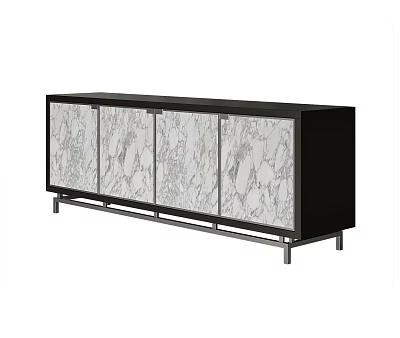 Modern Entryway Console Cabinet with Marble Pattern Doors Black Frame and Metal Legs 3d model