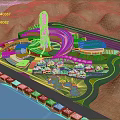 Future Architecture Complex Featuring Modern Curved Design Green Spaces And Waterfront Landscape