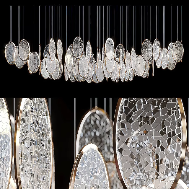 Modern Decorative Chandelier Featuring Multiple Circular Glass Discs With Intricate Patterns 3d model 