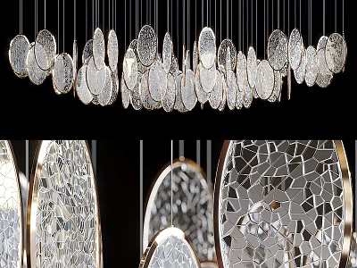 Modern Decorative Chandelier Featuring Multiple Circular Glass Discs With Intricate Patterns 3d model
