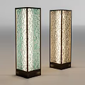 Outdoor Standing Lights With Patterned Glass Shades Green Beige Black Frames 3d model