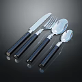 Modern Household Kitchen Cutlery Set With Black Handles And Shiny Metal Finish