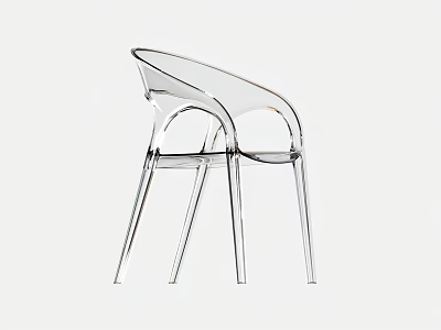 Transparent Dining Chair With Curved Backrest Armrests And Slender Legs Modern Design 3d model