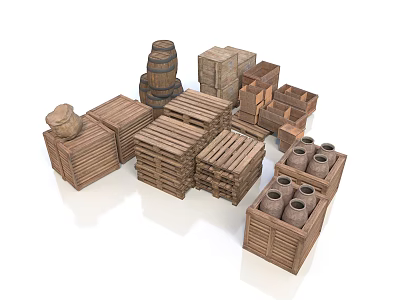 Rustic Wooden Household Storage Items Including Boxes Barrels And Containers For Home 3d model