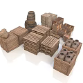Rustic Wooden Household Storage Items Including Boxes Barrels And Containers For Home 3d model