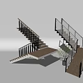 Modern Staircase Design With Black Railings Wooden Steps And Small Plant