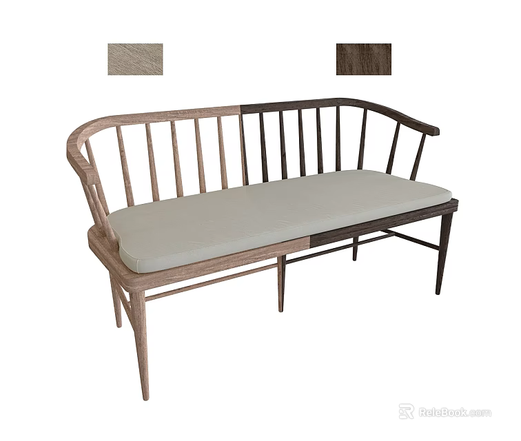 Wooden Armchair With Slatted Backrest Two Wood Tones And Light Gray Cushion 3d model 