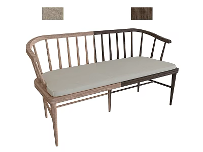 Wooden Armchair With Slatted Backrest Two Wood Tones And Light Gray Cushion 3d model