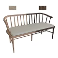 Wooden Armchair With Slatted Backrest Two Wood Tones And Light Gray Cushion
