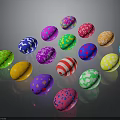 Colorful Easter Eggs With Shiny Surfaces And Various Patterns On Dark Background
