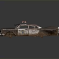 Vintage Rusty Police Cars With Old Sirens And Worn Exteriors On Gray Background