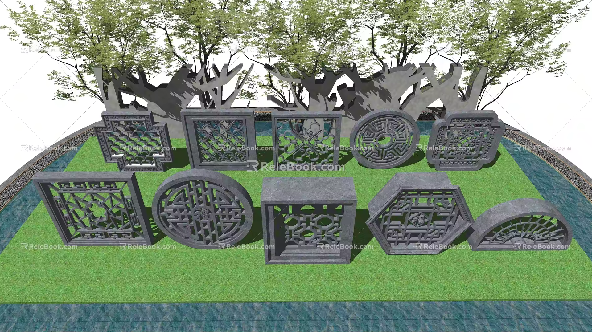 Chinese-style Flower Window Architectural Component Window Decoration Window Hollow Flower Window Pane 3d model
