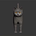Gray Cat With Yellow Eyes Standing On Reflective Surface In Dark Background