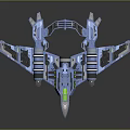Blue Sci Fi Aircraft Model With Complex Structure And Green Details