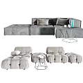 Modular Gray Sectional Sofa with Cushions Ottomans and Side Tables 3d model