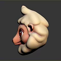 Cute Cartoon Sheep with Big Red Eyes Pink Ears and Curly White Wool 3D Rendered