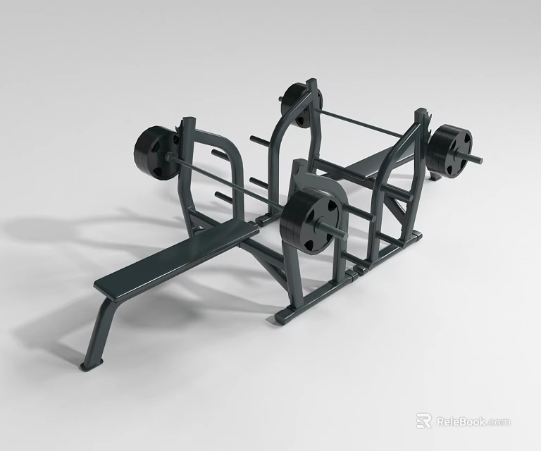 Gym Bench Press Sports Equipment With Barbell And Weight Plates 3d model 